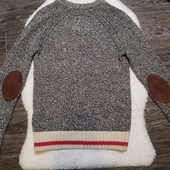 Roots Cabin Crewneck Sweater with Suede Elbow Patches In Marled Grey Sz M - Picture 3 of 9